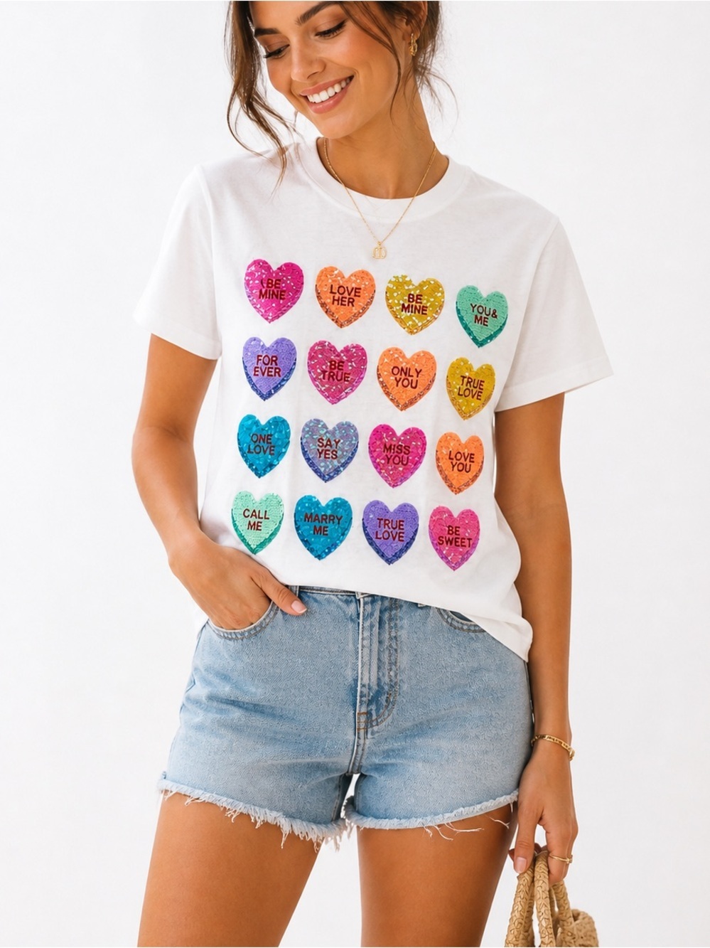 Queen of Sparkles Sequin Heart Tee Top Small
